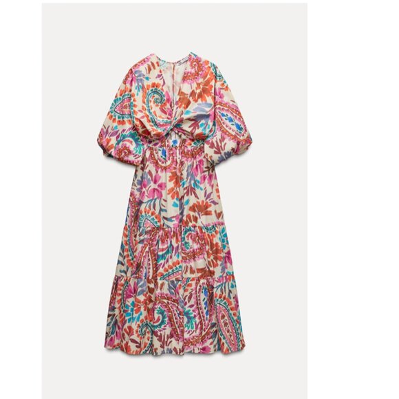 ZARA PRINTED DRESS WITH KNOT SIZE XS NWT - Picture 10 of 12